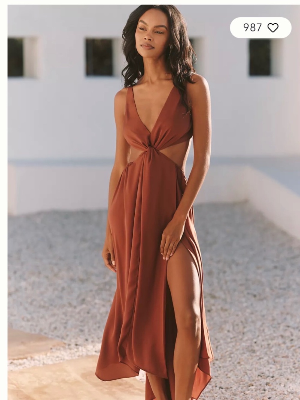 Anthropologie Rust Brown Twist-Front Midi Dress